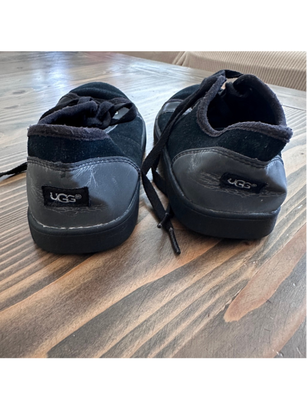 UGG Black Suede Lace Up Sneakers Size 3 Kids Youth Logo Sole - Picture 5 of 7